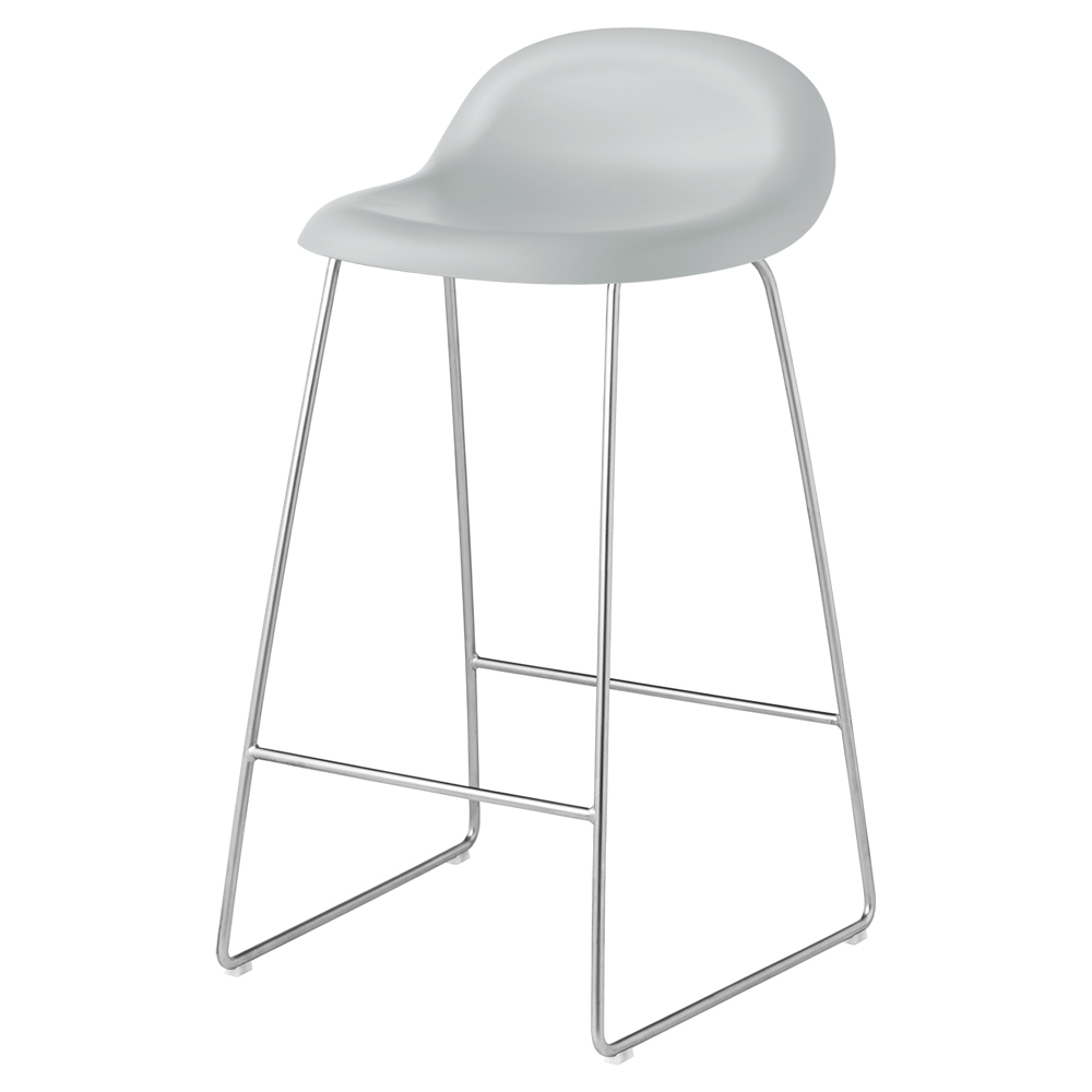 3D Unupholstered Counter Stool - Lunar Gray Plastic, Polished Stainless Steel Sledge Base