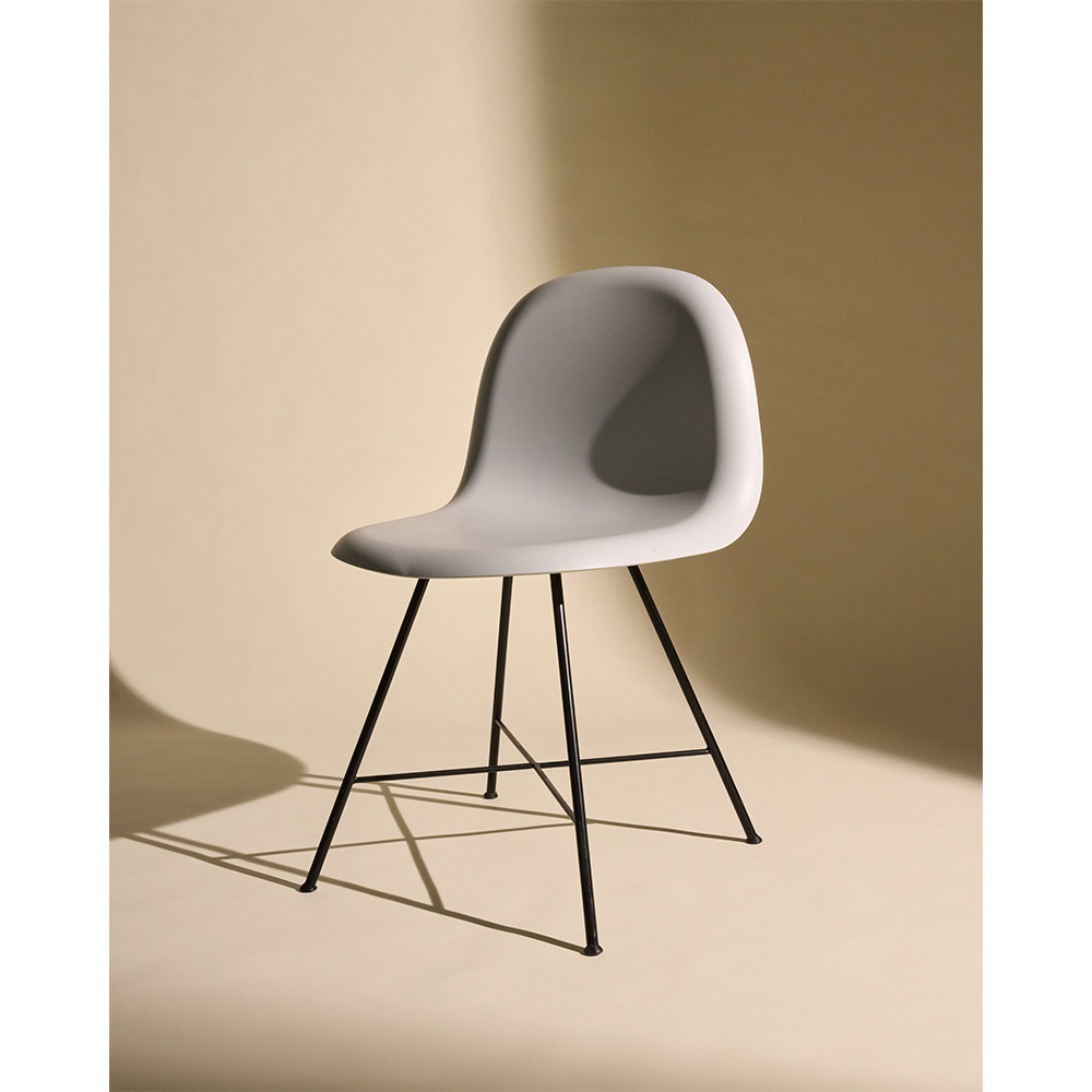 3D Unupholstered Dining Chair - Alabaster White Plastic, Black Matte Stainless Steel Center Base | Rouse Home