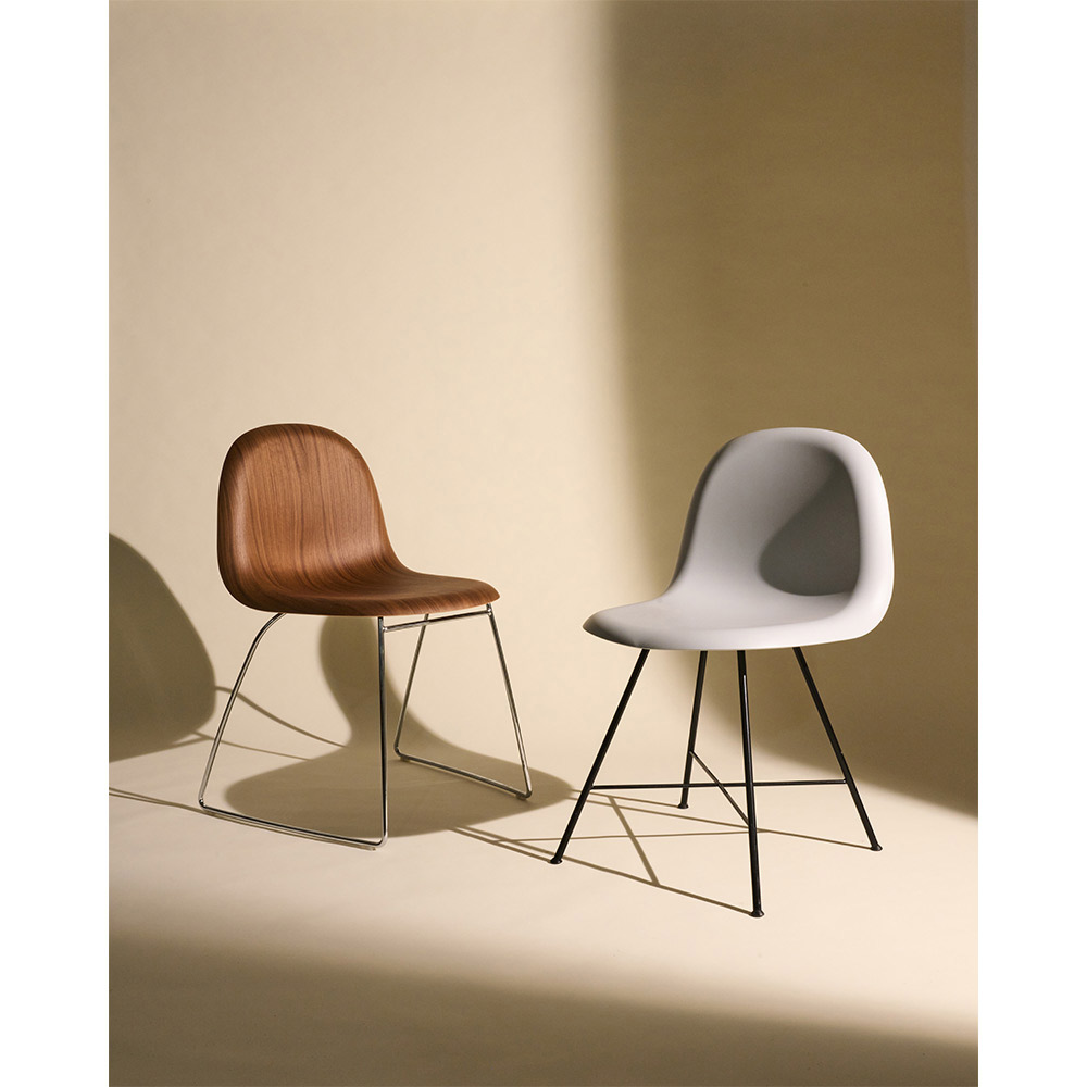 3D Unupholstered Dining Chair - Alabaster White Plastic, Black Matte Stainless Steel Center Base | Rouse Home