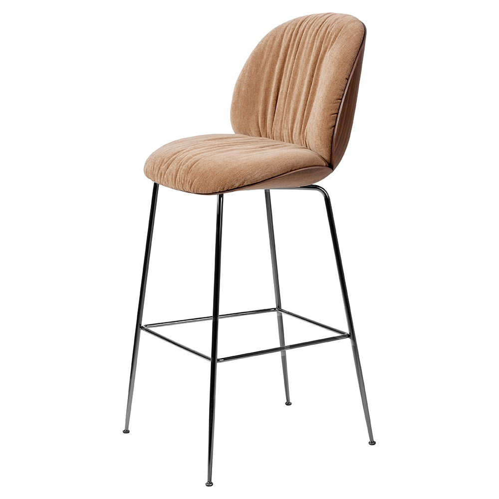Beetle Soft Front Upholstered Bar Counter Chair - Veneer Shell, Conic Base