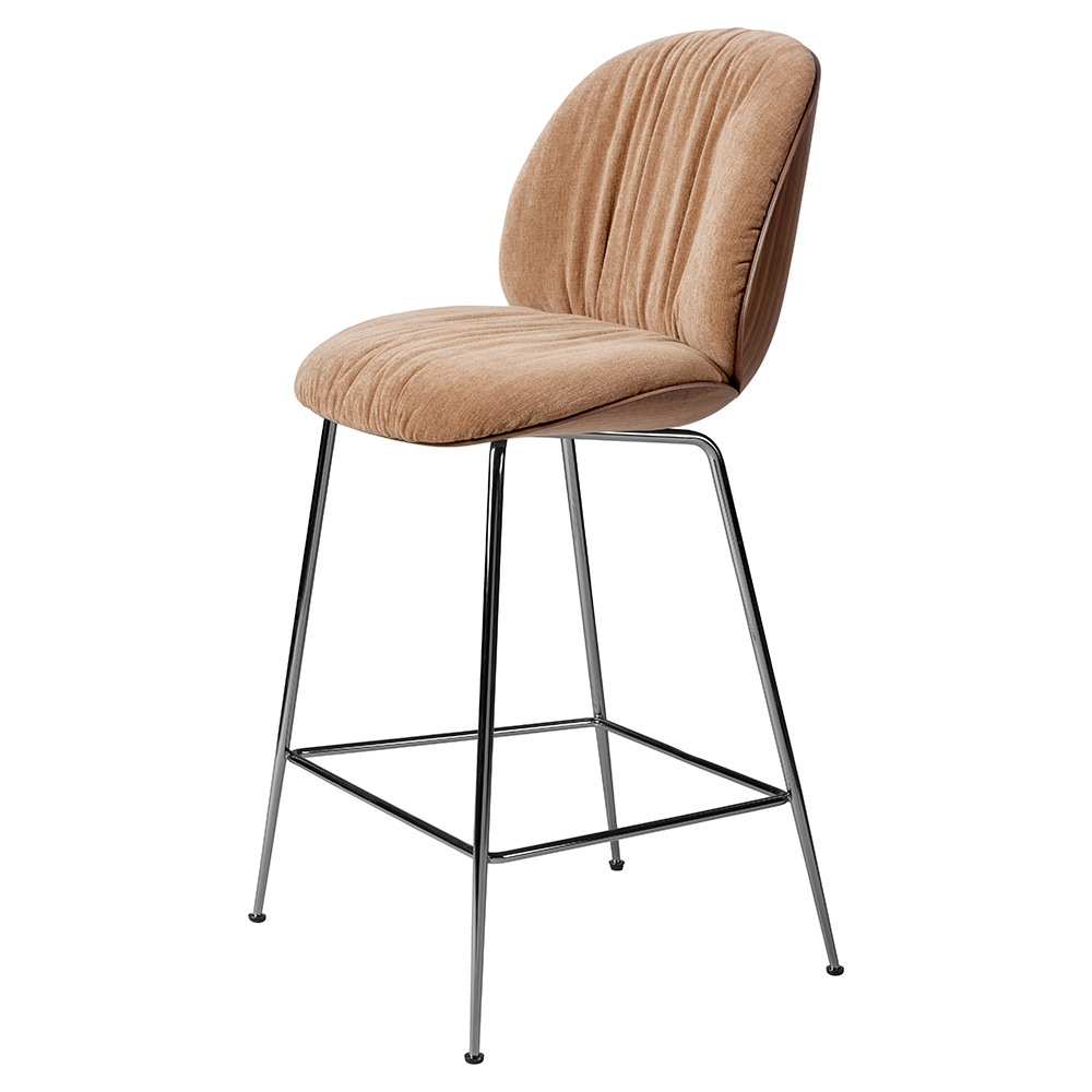 Beetle Soft Front Upholstered Bar Counter Chair - Veneer Shell, Conic Base