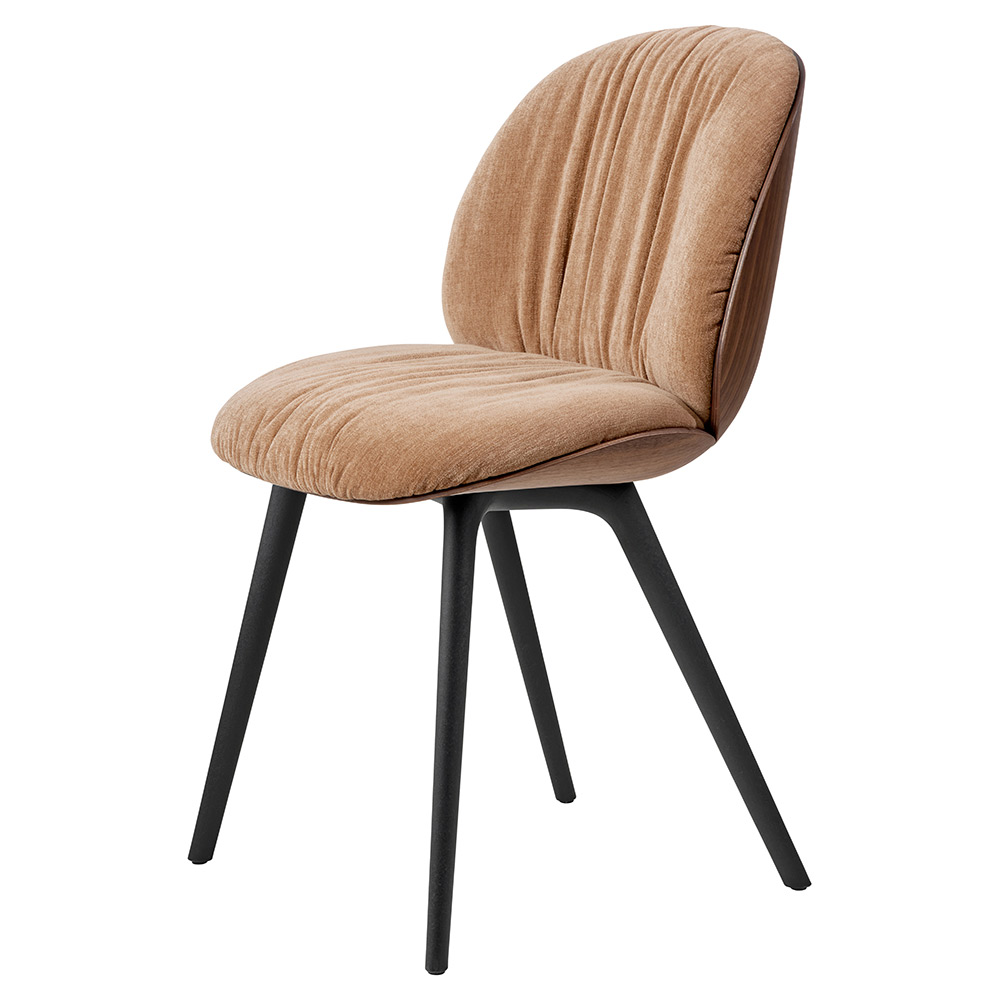Beetle Soft Front Upholstered Dining Chair - Veneer Shell, Black Plastic Base