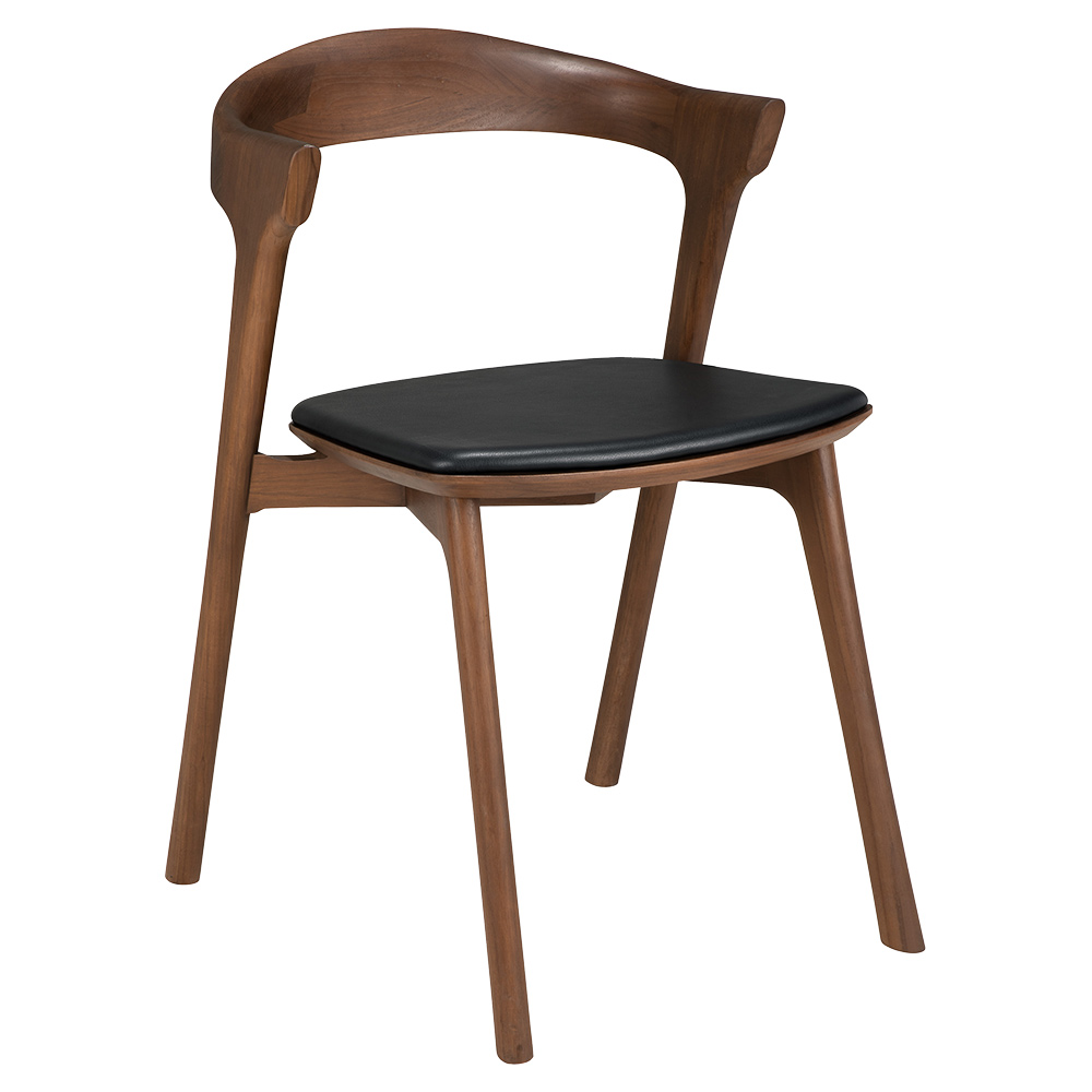 Bok Dining Chair - Black Leather, Brown Teak