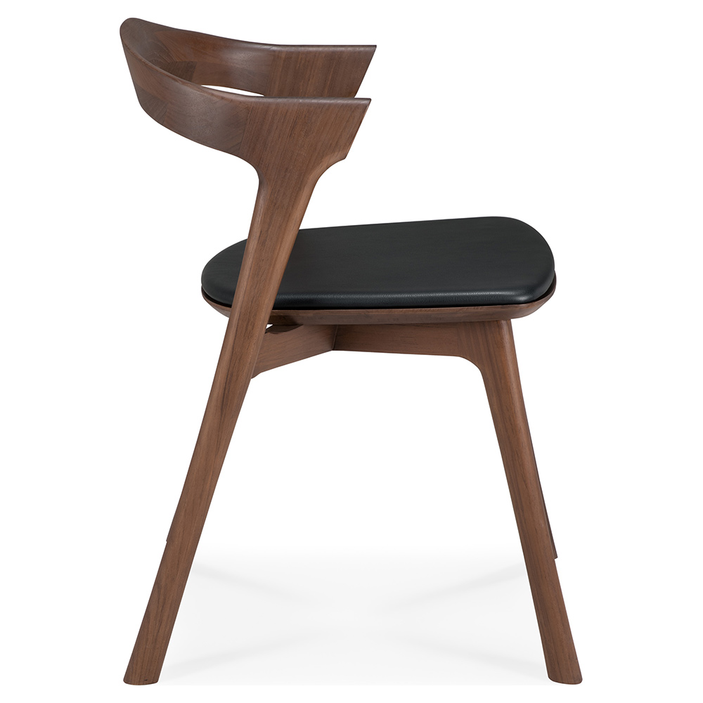 Bok Dining Chair - Black Leather, Brown Teak