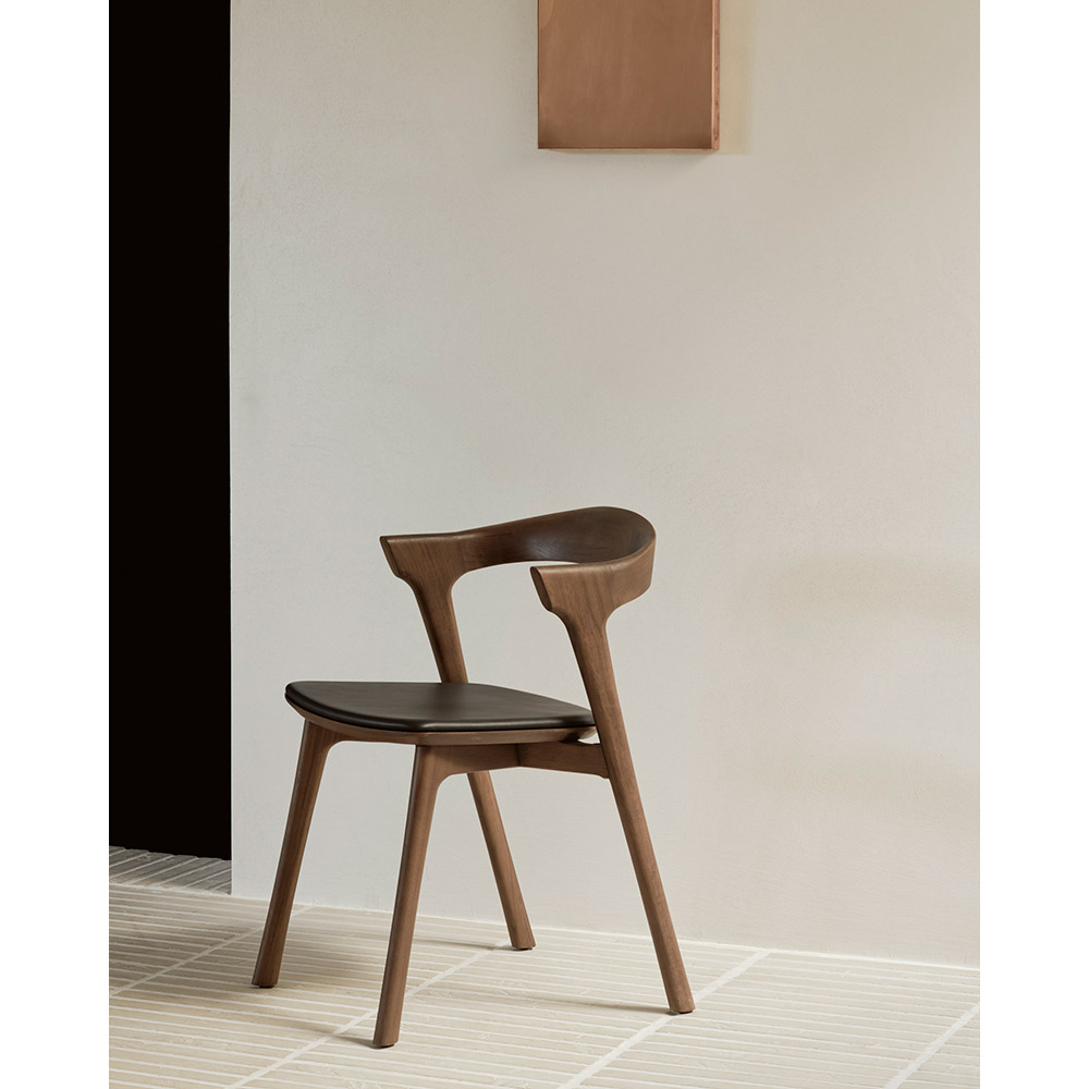 Bok Dining Chair - Black Leather, Brown Teak