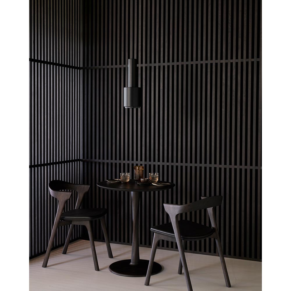 Bok Dining Chair - Black Leather, Brown Teak