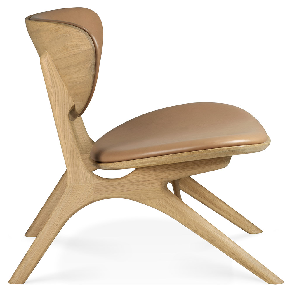 Eye Seat and Back Upholstered Lounge Chair - Sienna Leather, Oak