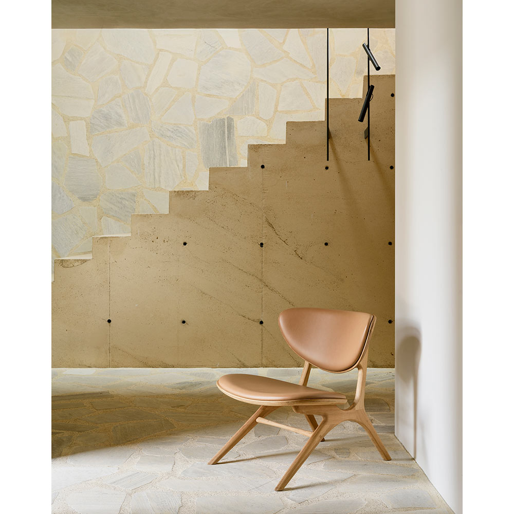 Eye Seat and Back Upholstered Lounge Chair - Sienna Leather, Oak