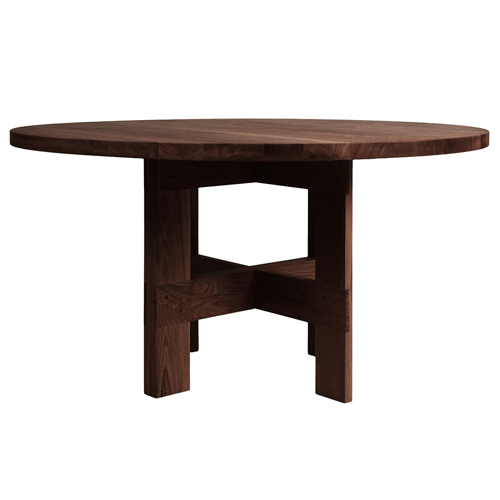 Farmhouse Trestle Table - Round, Dark Oak