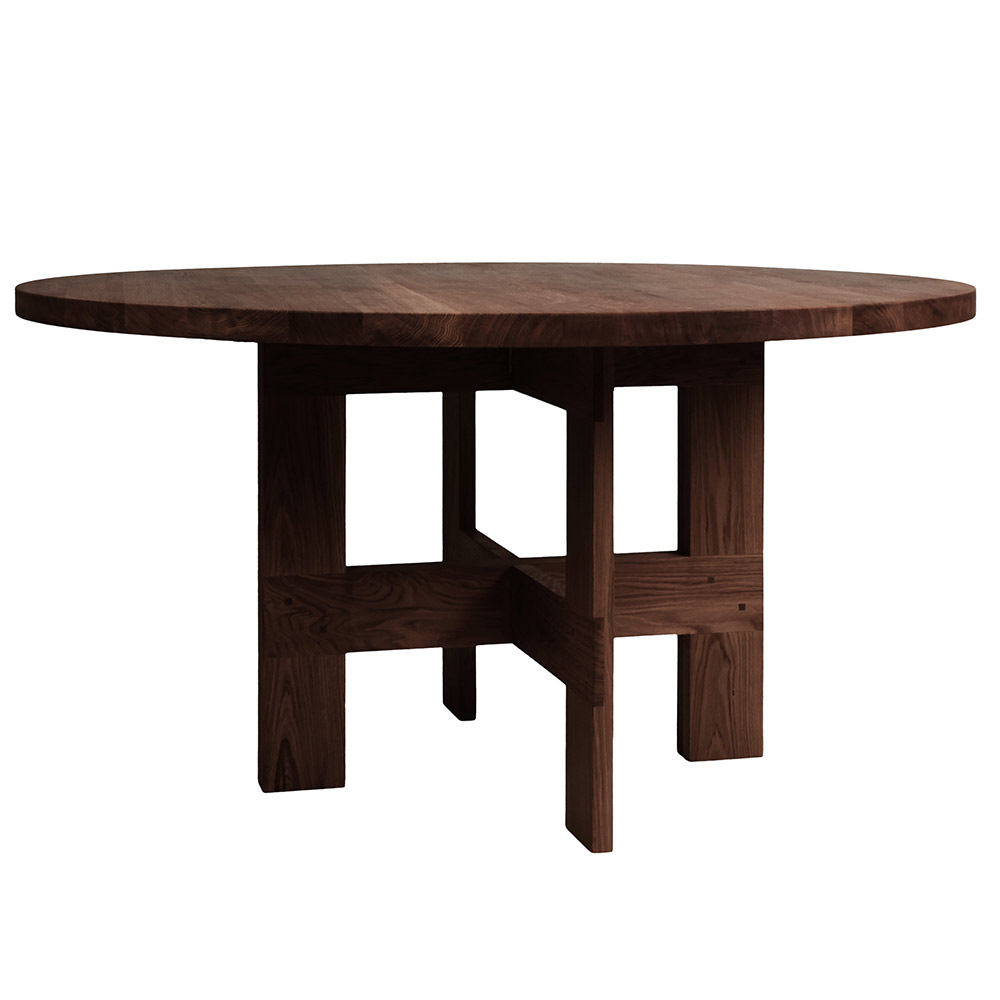 Farmhouse Trestle Table - Round, Dark Oak