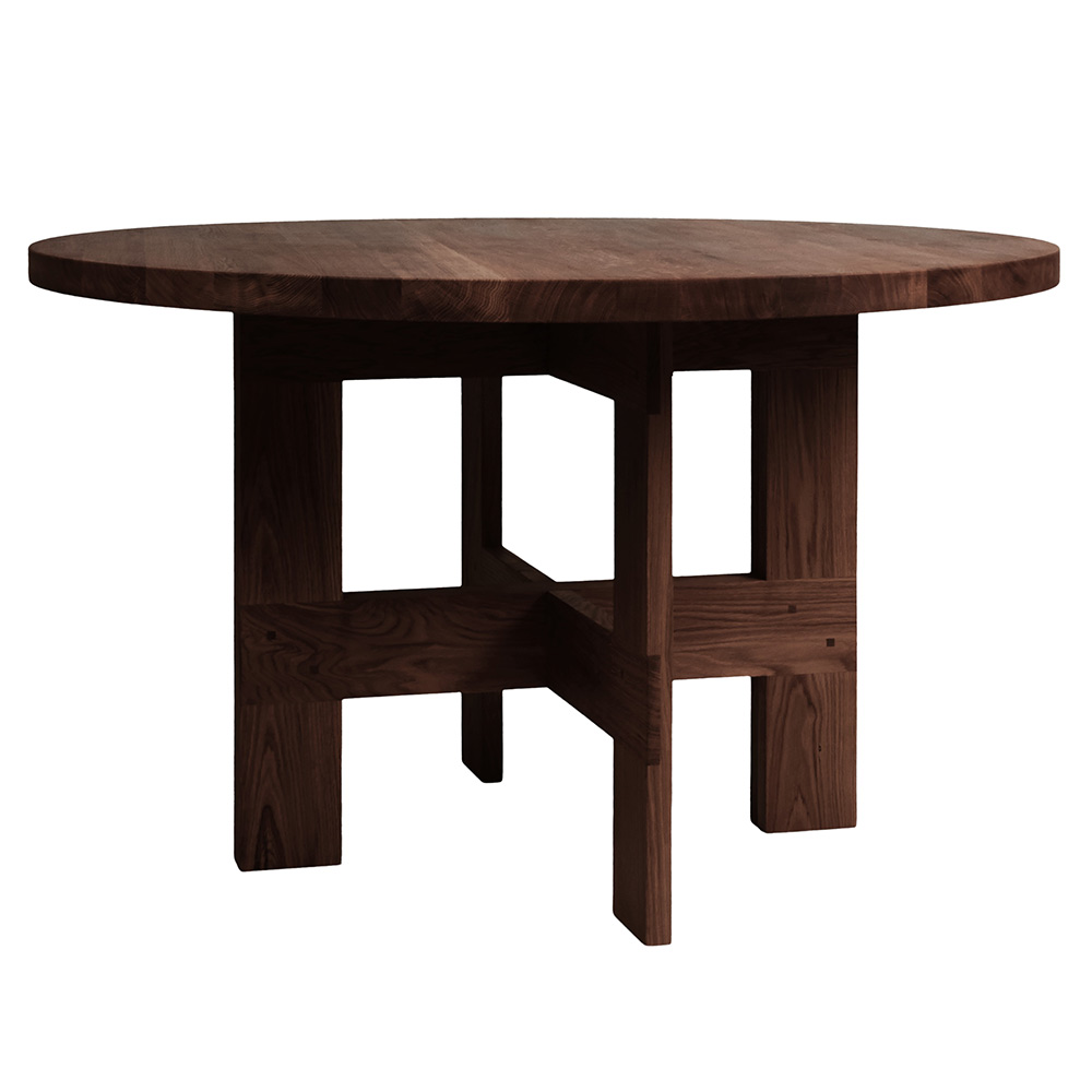 Farmhouse Trestle Table - Round, Dark Oak