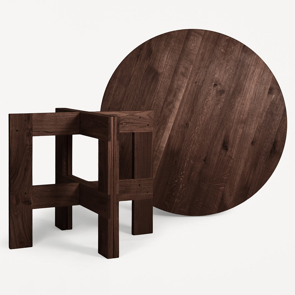 Farmhouse Trestle Table - Round, Dark Oak