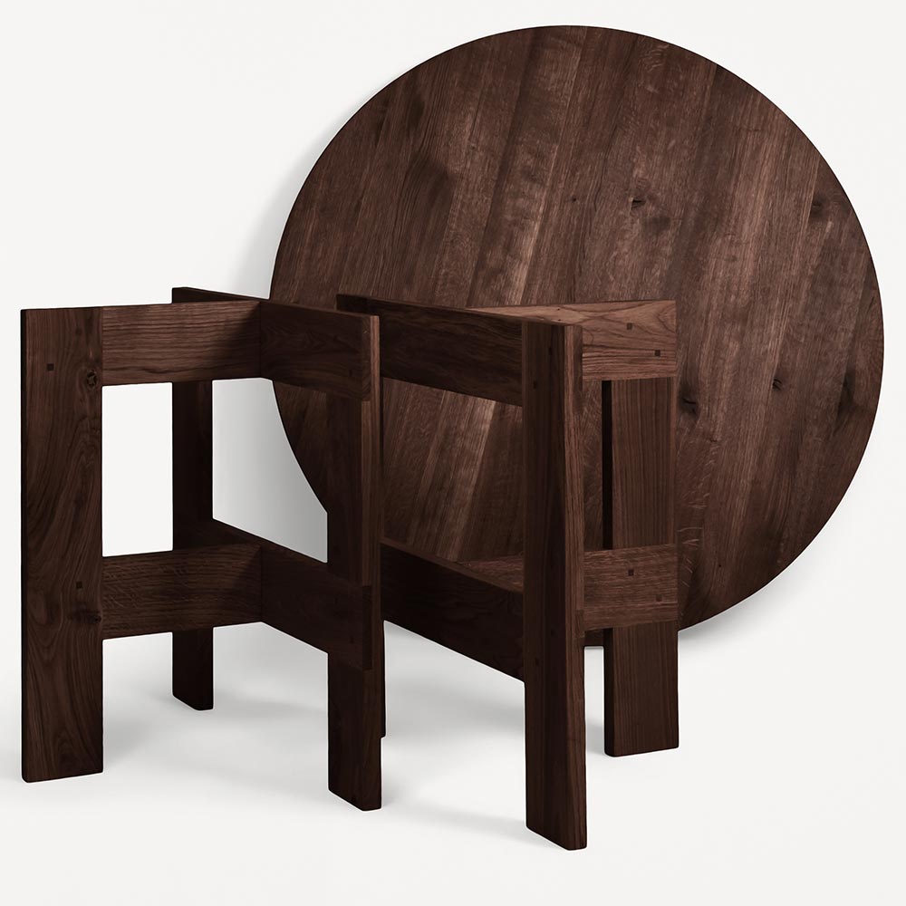 Farmhouse Trestle Table - Round, Dark Oak