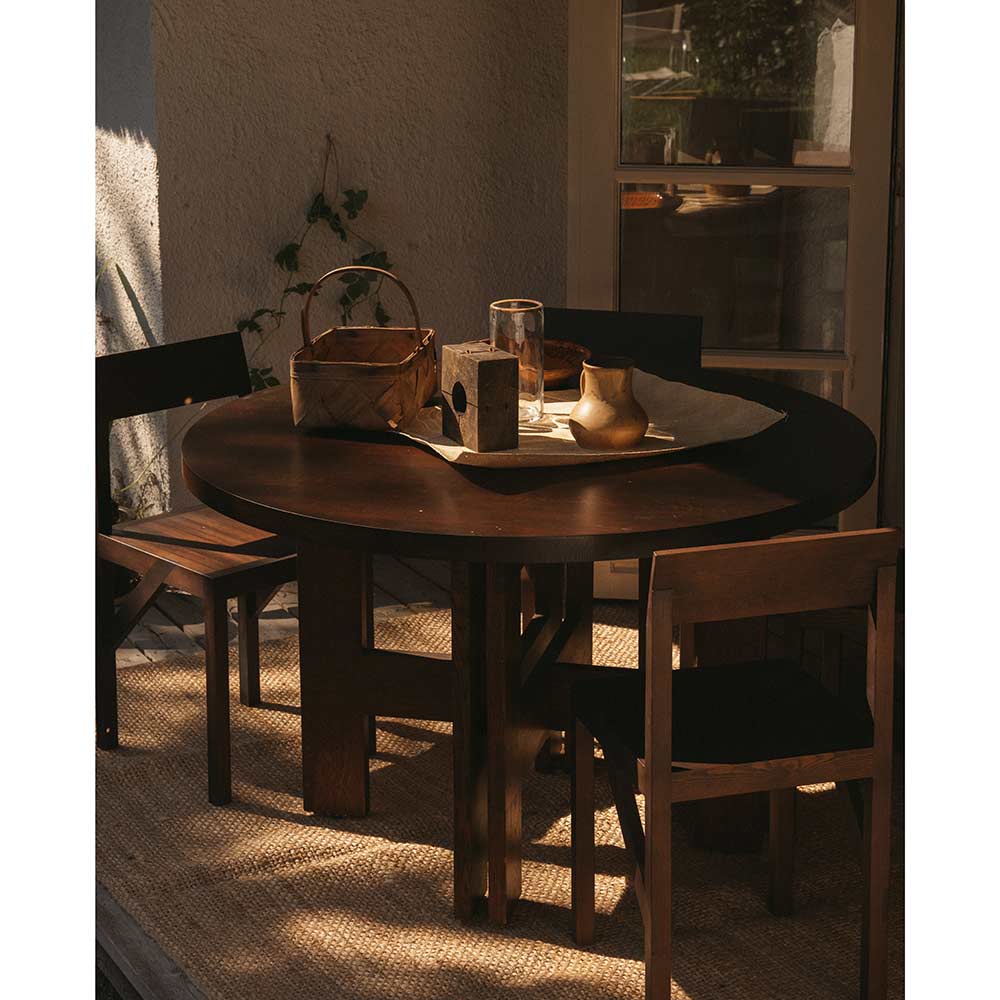 Farmhouse Trestle Table - Round, Dark Oak