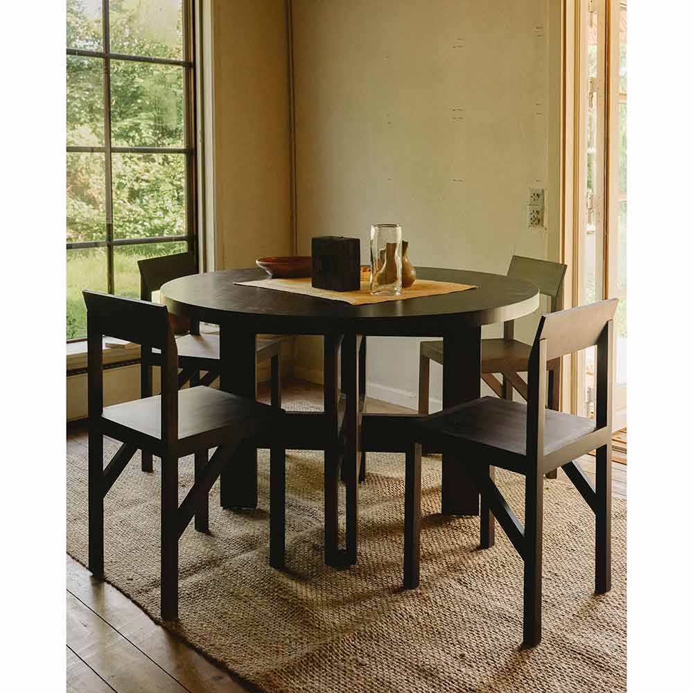 Farmhouse Trestle Table - Round, Dark Oak