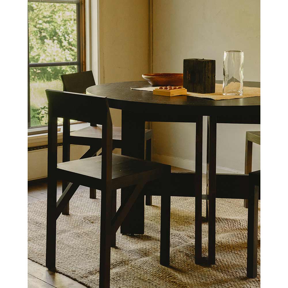 Farmhouse Trestle Table - Round, Dark Oak