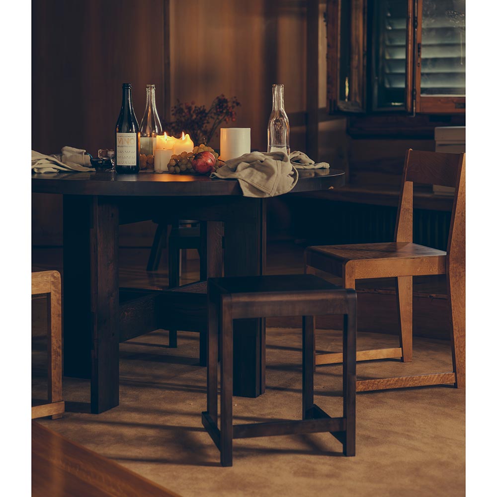 Farmhouse Trestle Table - Round, Dark Oak