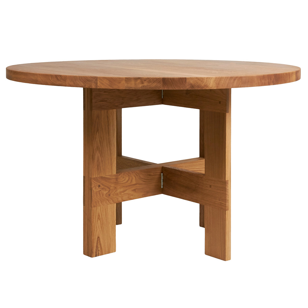 Farmhouse Trestle Table - Round, Natural Oak