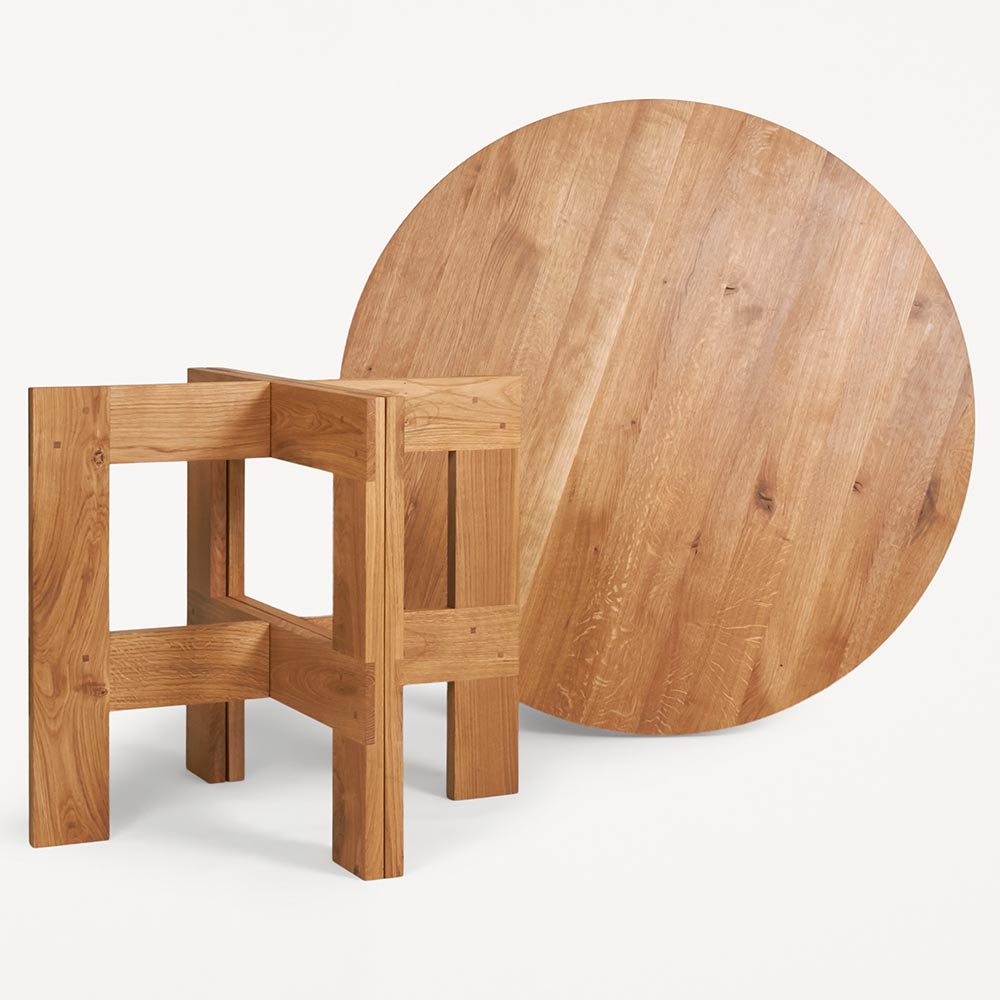 Farmhouse Trestle Table - Round, Natural Oak
