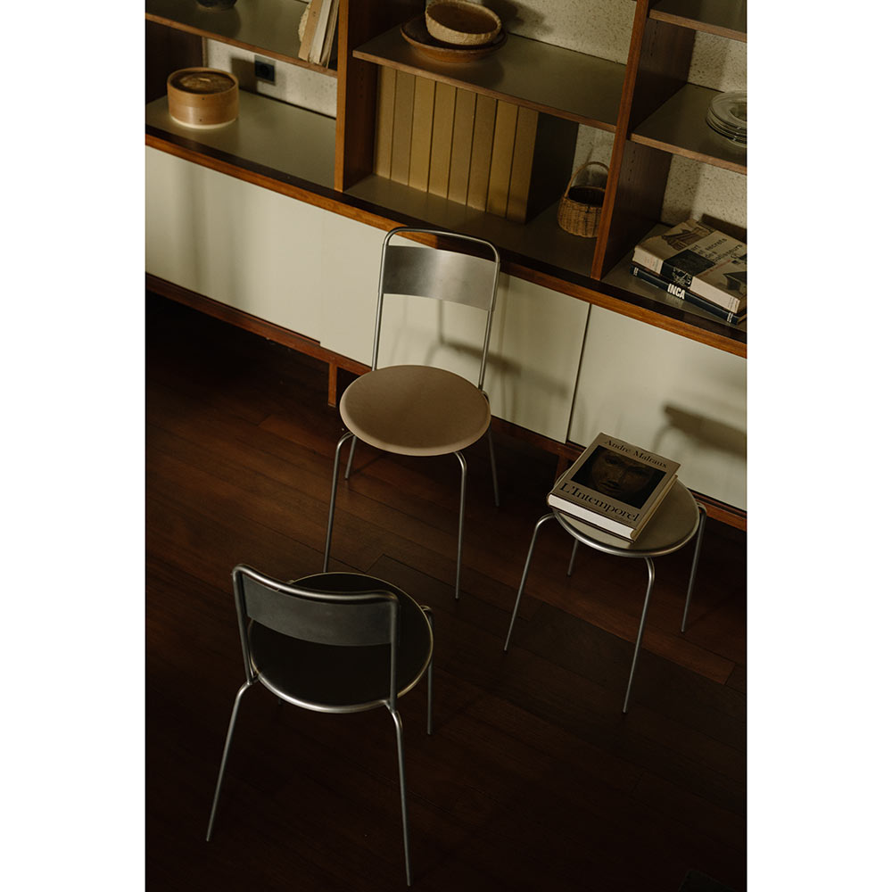 Petit Rond Chair - Natural Leather, Stainless Steel