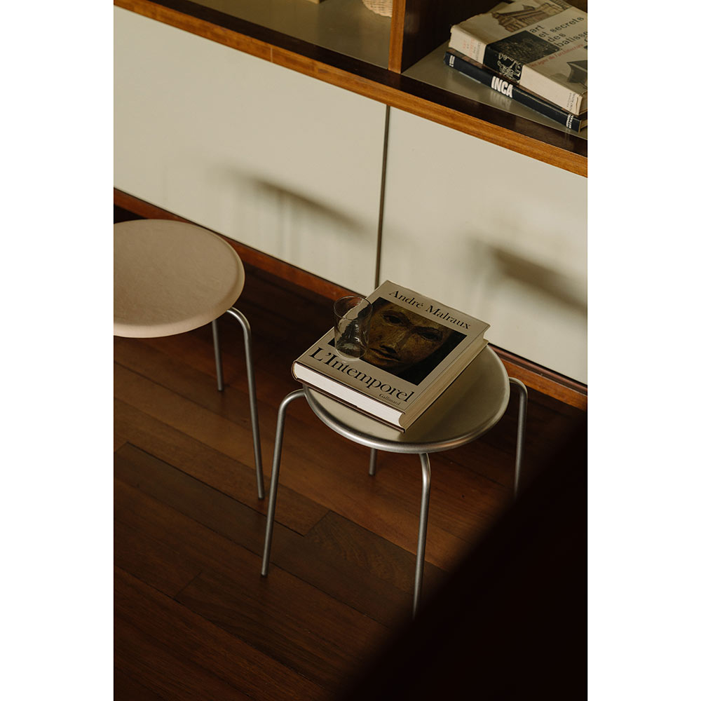 Petit Rond Stool - Natural Leather, Stainless Steel