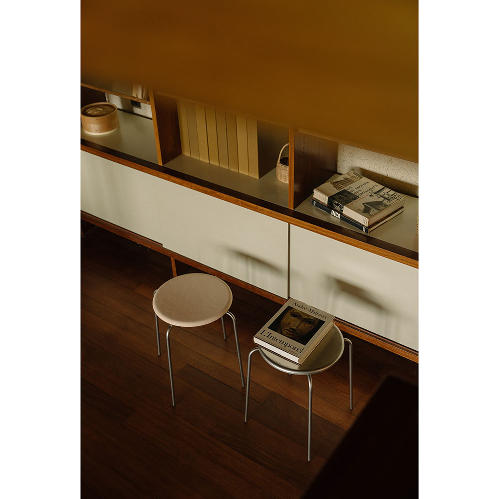 Petit Rond Stool - Natural Leather, Stainless Steel
