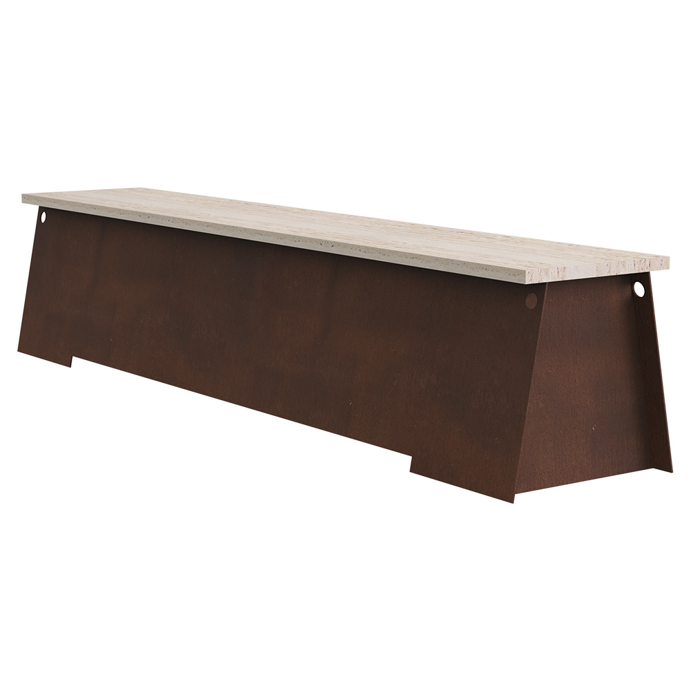 64 Bench - Corten Steel, Travertine