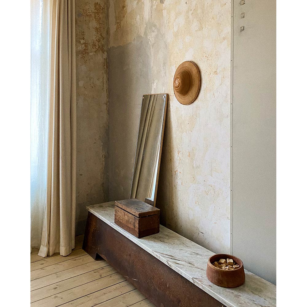 64 Bench - Corten Steel, Travertine