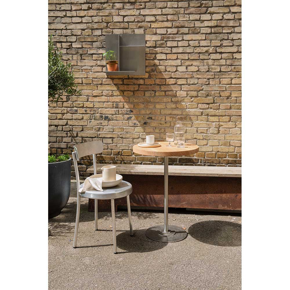 64 Bench - Corten Steel, Travertine