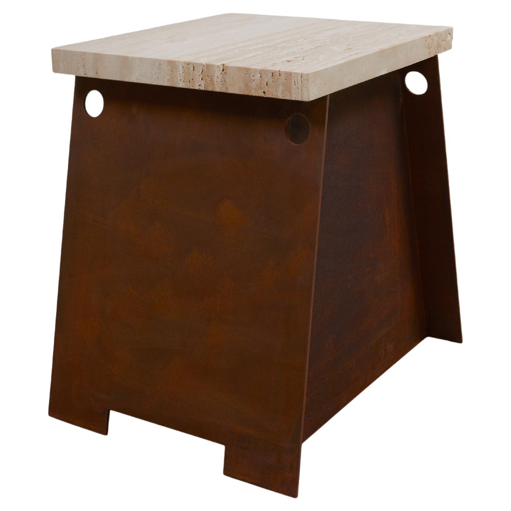 64 Plinth - Corten Steel, Travertine