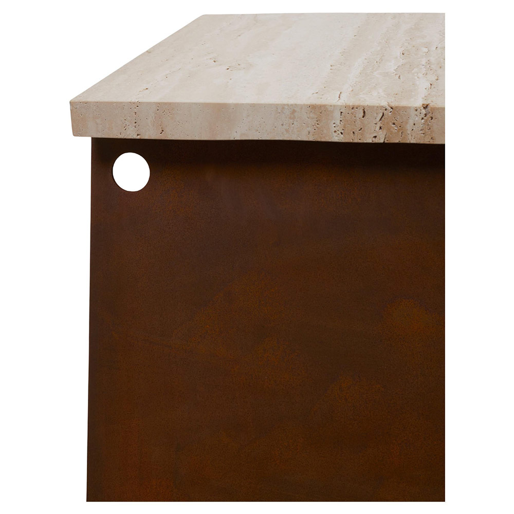 64 Plinth - Corten Steel, Travertine