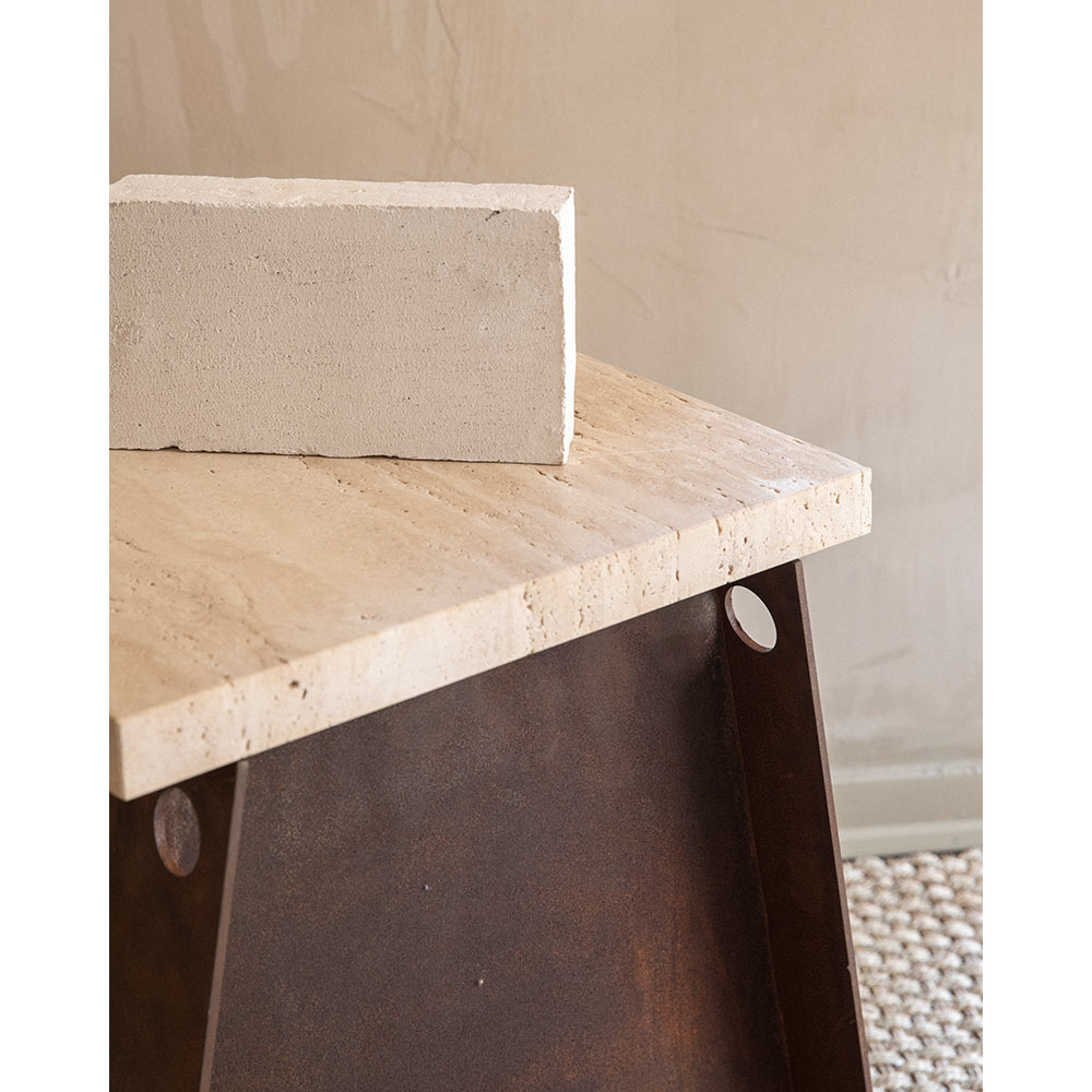 64 Plinth - Corten Steel, Travertine