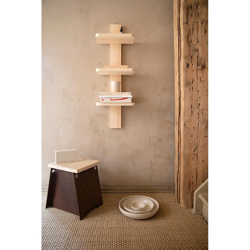 64 Plinth - Corten Steel, Travertine