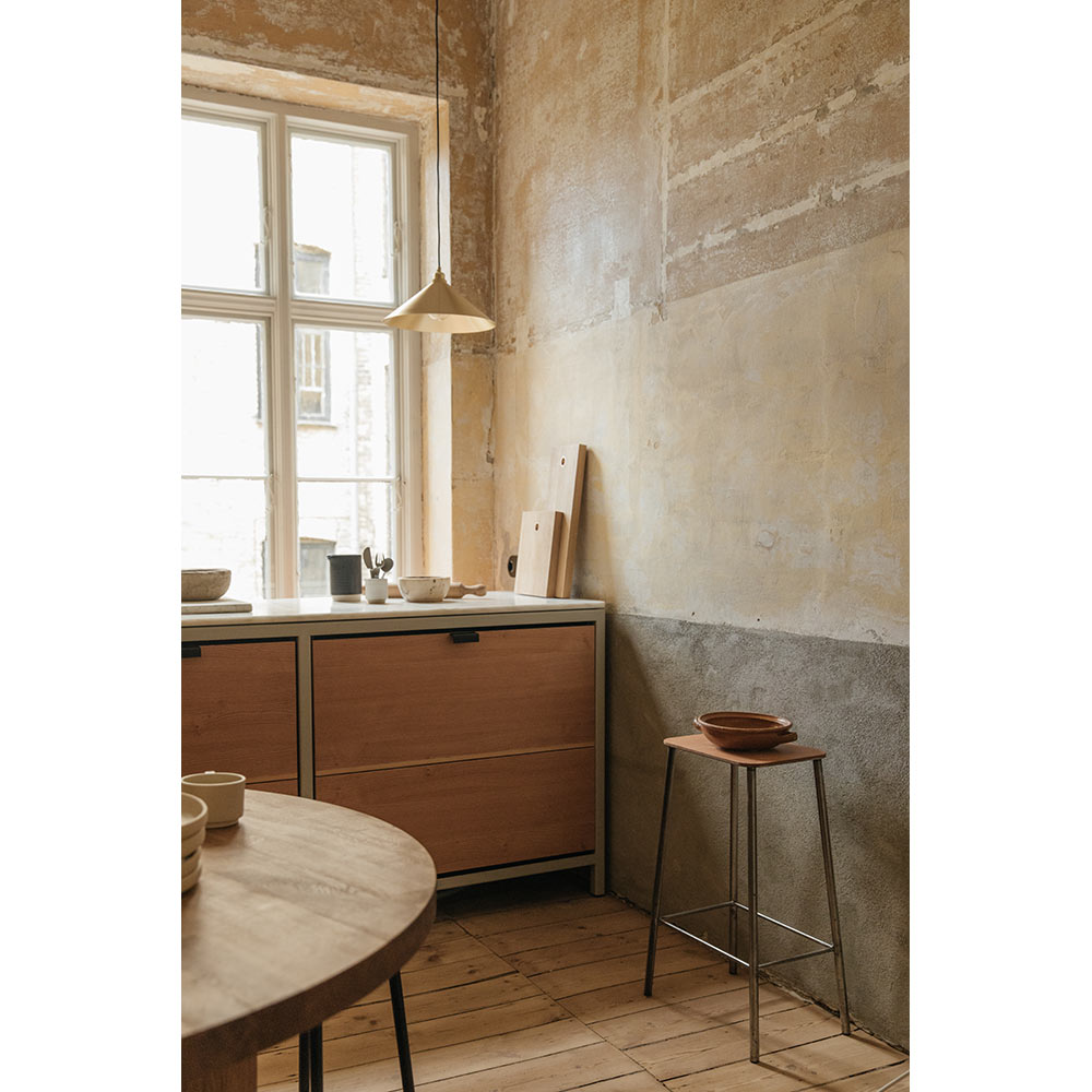 Adam Counter Stool - Natural Leather, Raw Steel