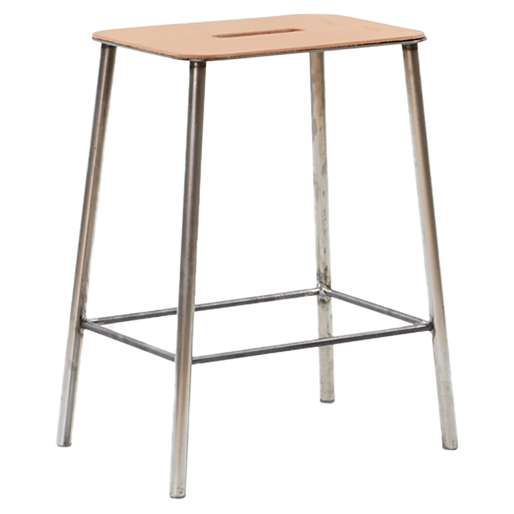 Adam Stool - Natural Leather, Raw Steel