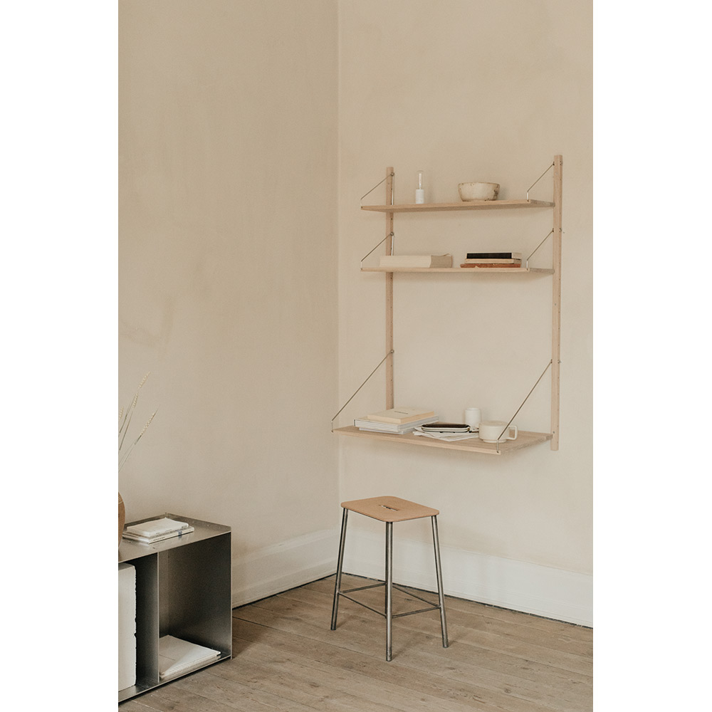 Adam Stool - Natural Leather, Raw Steel