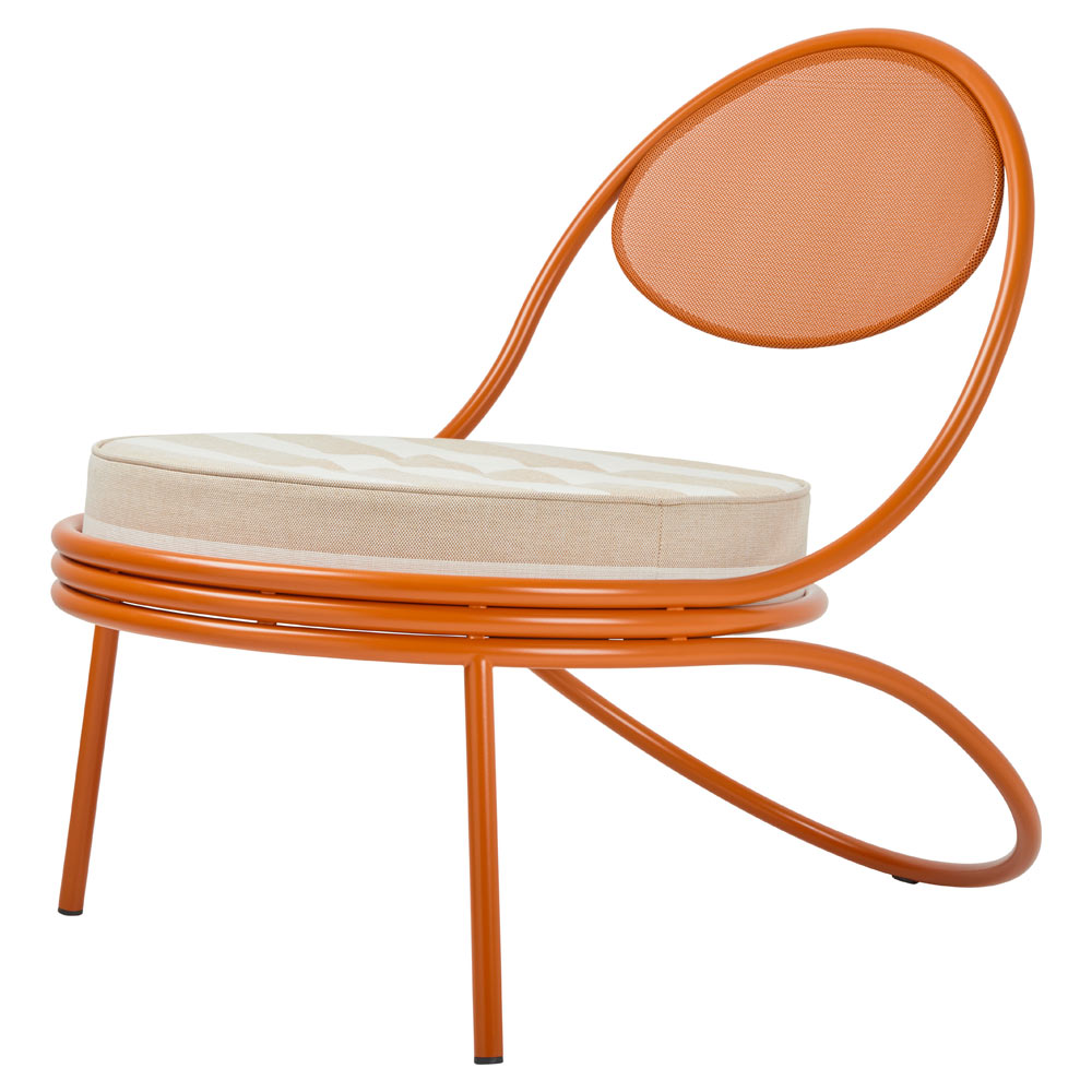 Copacabana Outdoor Lounge Chair - Leslie Stripe 040, International Orange Base