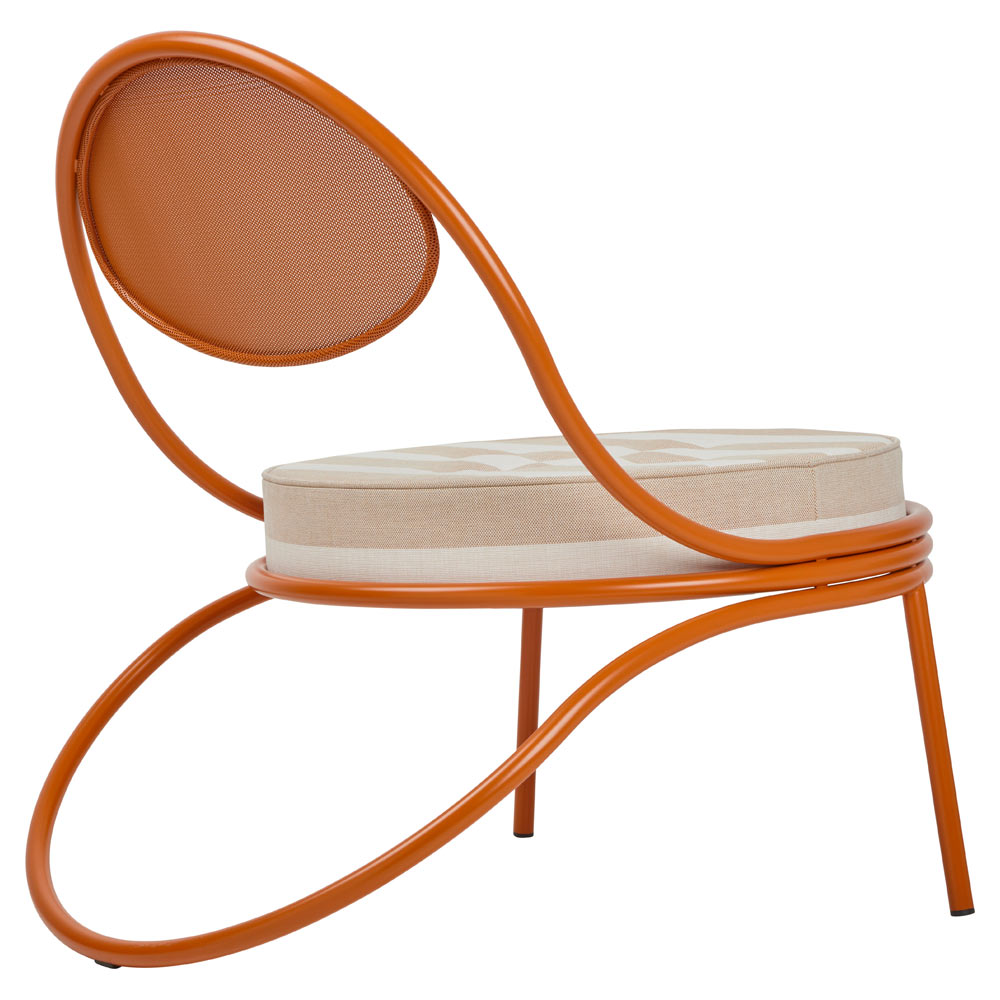 Copacabana Outdoor Lounge Chair - Leslie Stripe 040, International Orange Base