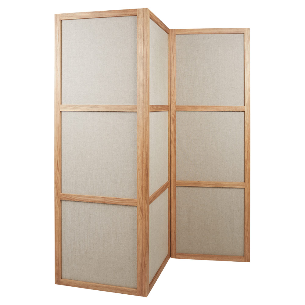 Frame Room Divider - Three Panels, Natural Oak, Linen