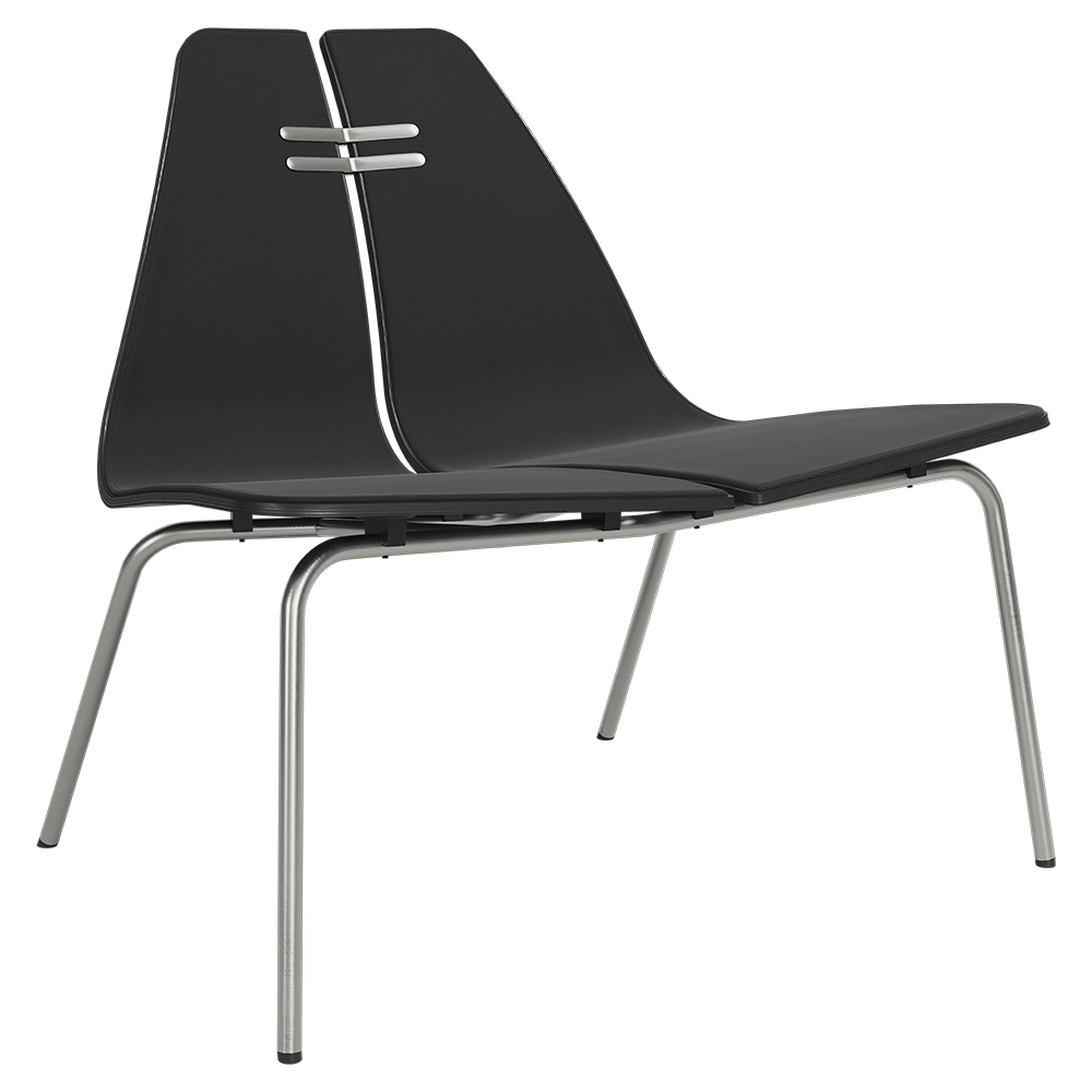 PK23 Front Upholstered Lounge Chair - Black Ash Shell, Chrome Base