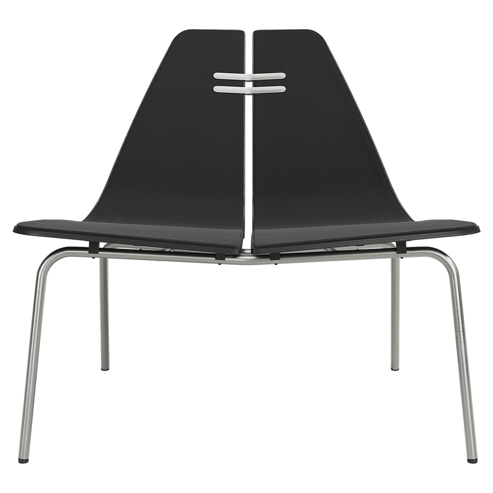 PK23 Front Upholstered Lounge Chair - Black Ash Shell, Chrome Base