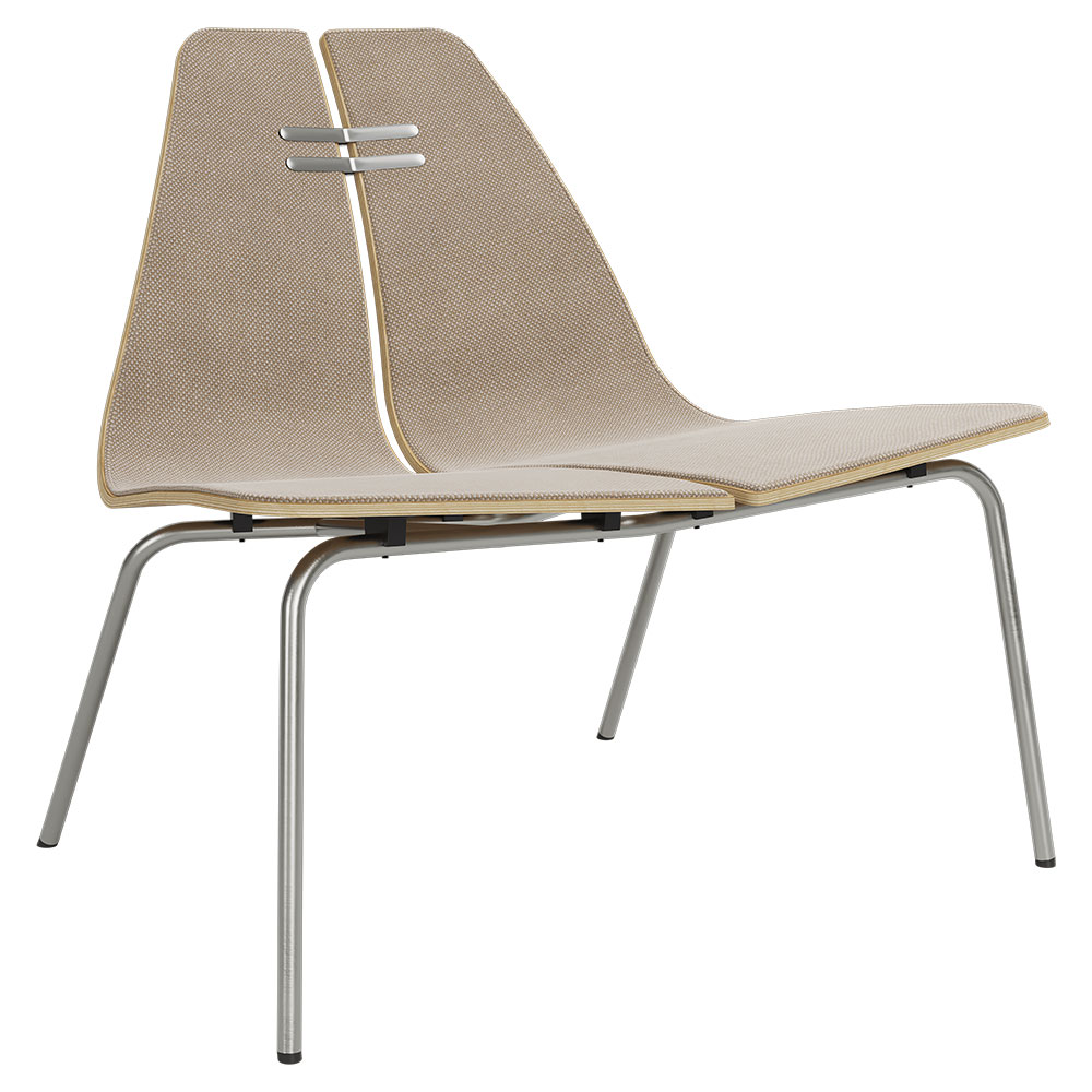 PK23 Front Upholstered Lounge Chair - Oak Shell, Chrome Base