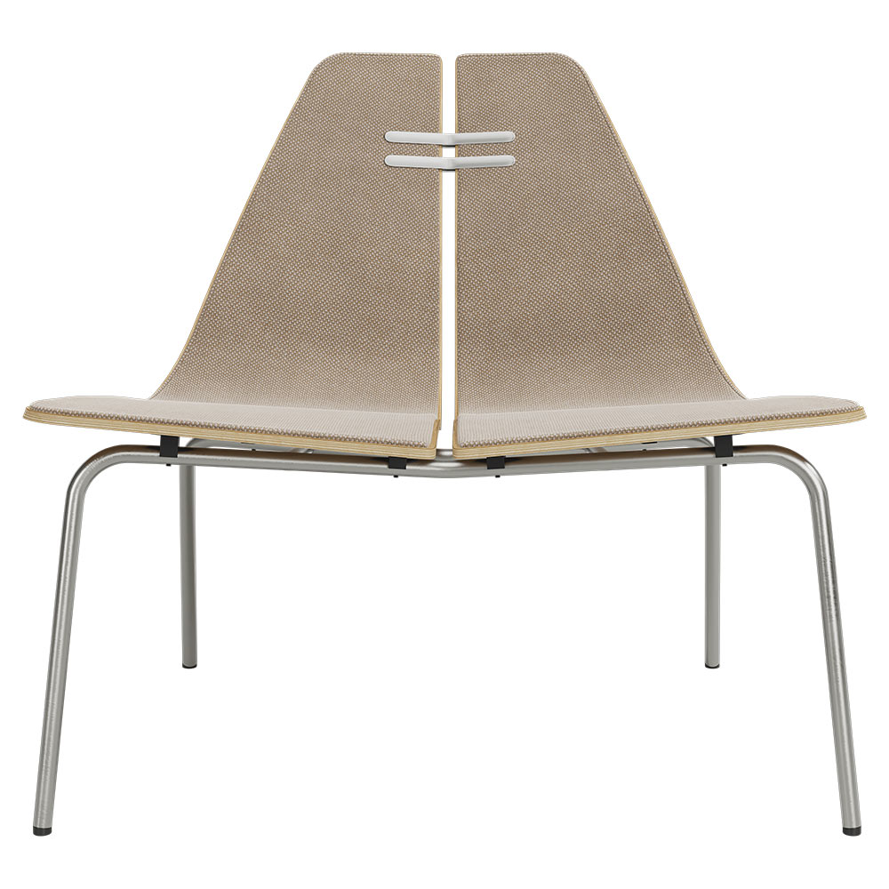 PK23 Front Upholstered Lounge Chair - Oak Shell, Chrome Base