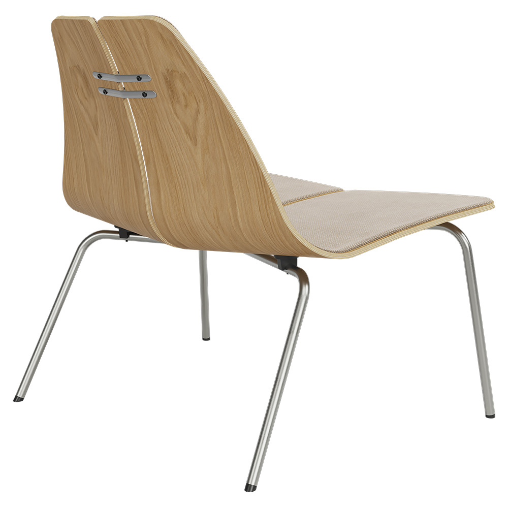 PK23 Front Upholstered Lounge Chair - Oak Shell, Chrome Base