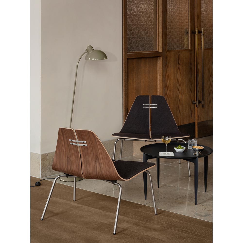 PK23 Front Upholstered Lounge Chair - Walnut Shell, Chrome Base