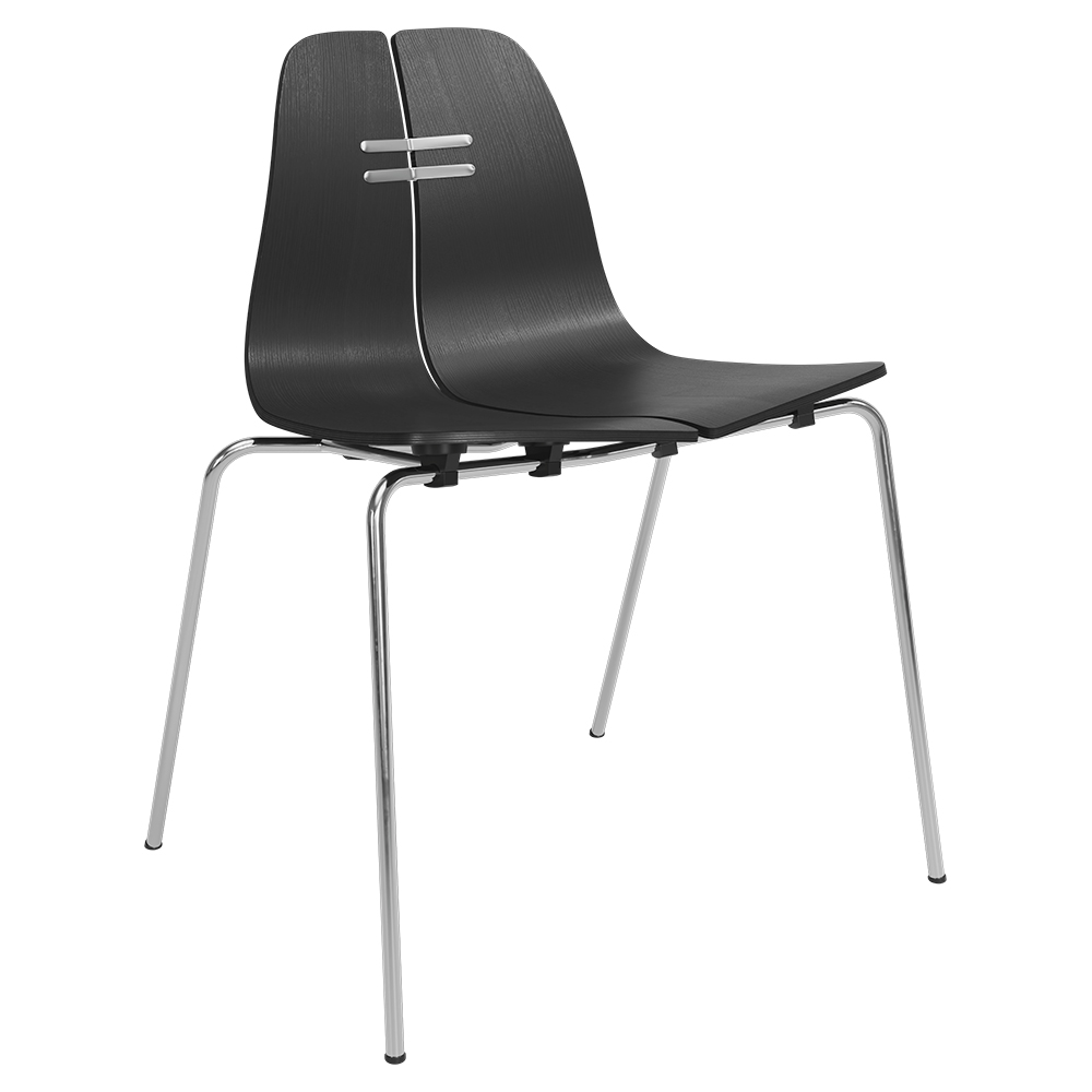 PK3 Dining Chair - Black Ash Shell, Chrome Base