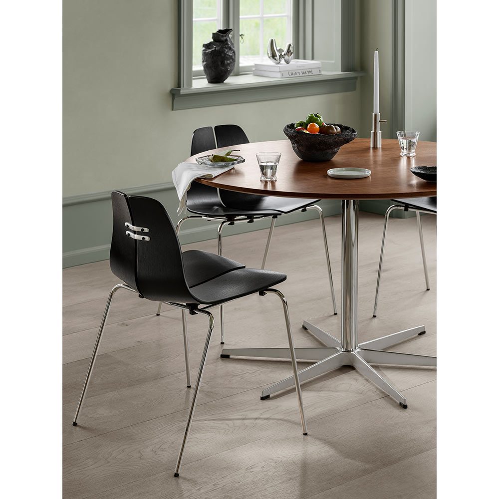 PK3 Dining Chair - Black Ash Shell, Chrome Base