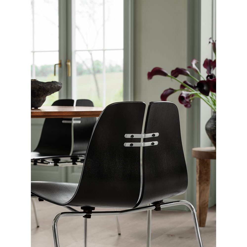 PK3 Dining Chair - Black Ash Shell, Chrome Base