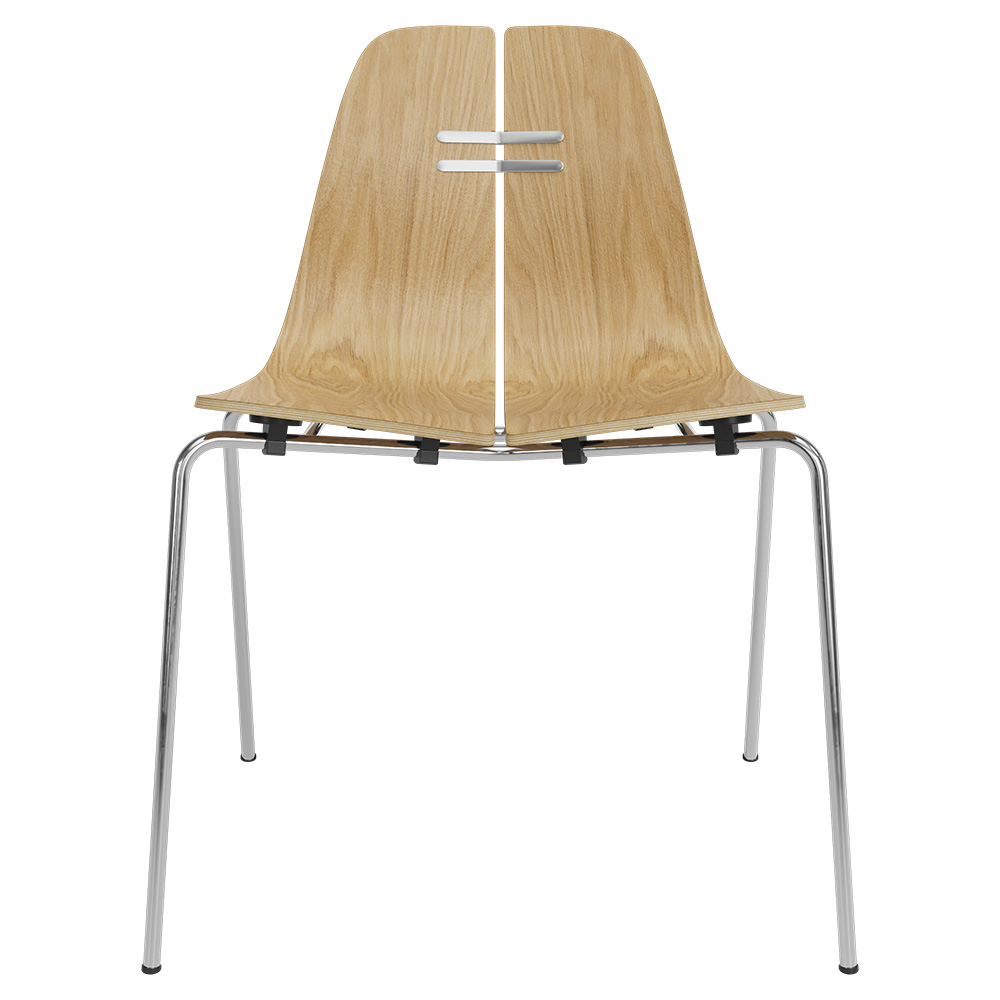 PK3 Dining Chair - Oak Shell, Chrome Base
