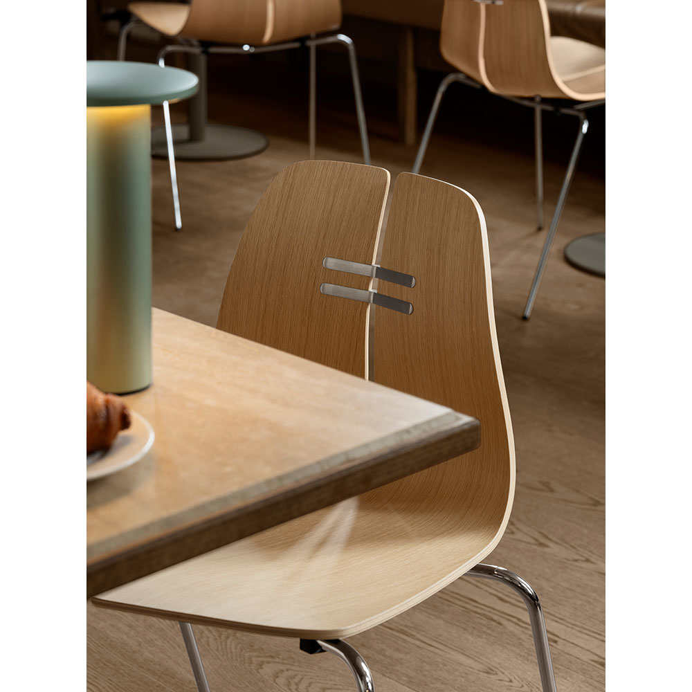 PK3 Dining Chair - Oak Shell, Chrome Base